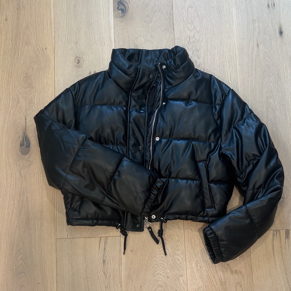 Love Tree Black Leather Puffer Jacket
